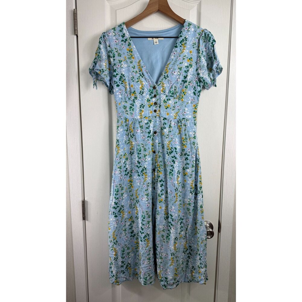 Mi Ami Women’s Blue Floral Midi Dress Size Small Cottagecore Button Front